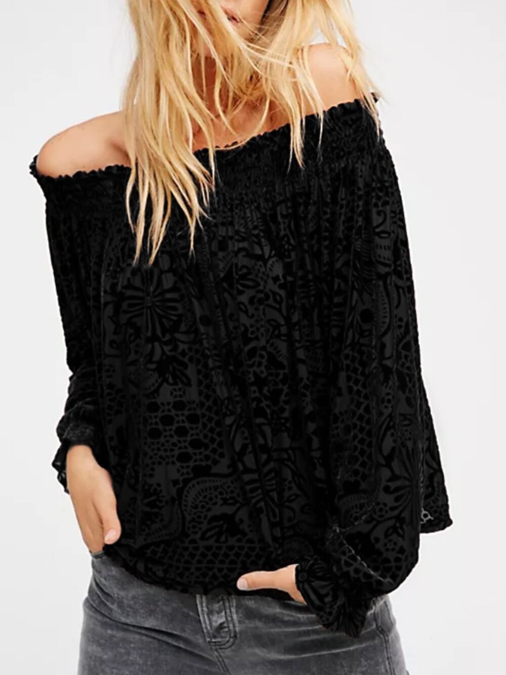 Free People A Little Twist Velvet Burnout Sheer Boho Whimsigoth Oversized Top XS